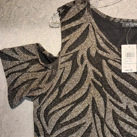Eclipse NWT Women's Cut Out Sleeves Sparkly Black & Gold Blouse Size Large - Picture 6 of 12